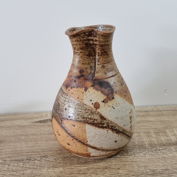 Vintage Stoneware Jug Vase Brown Splatter Organic - Picture 2 of 13